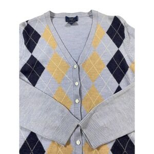 Brooks Brothers 346 Womens Blue Argyle Extra Fine Merino Wool Cardigan Sweater M